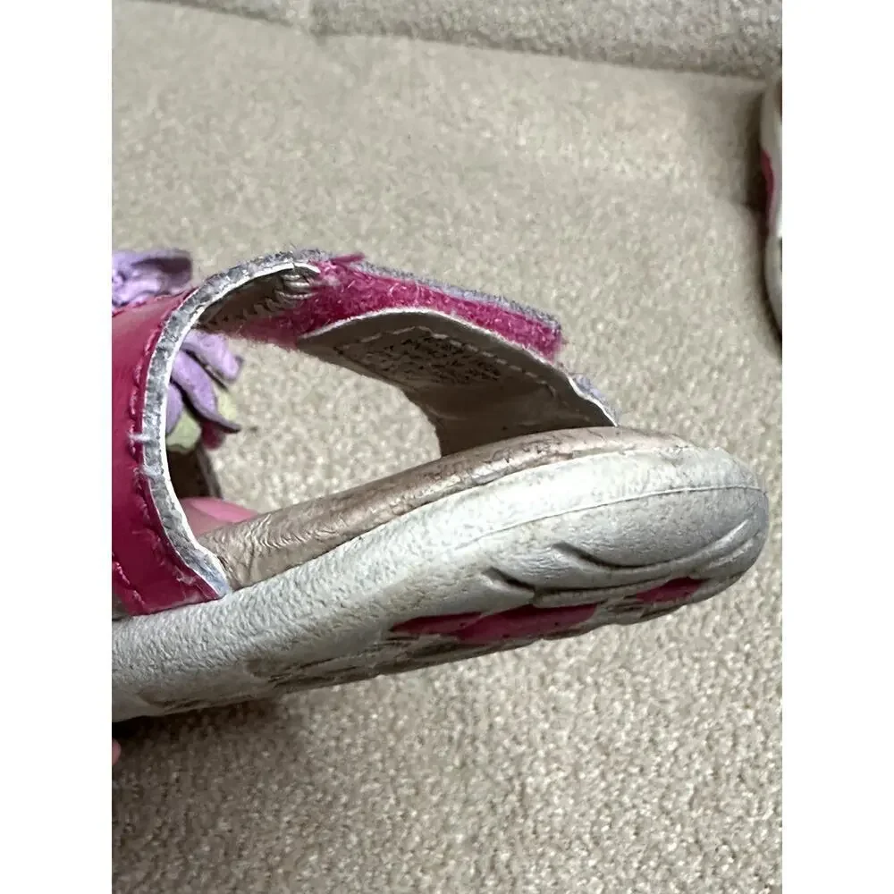 Stride Rite  Pink Purple Flower Leather Sandals Girls Size 6M